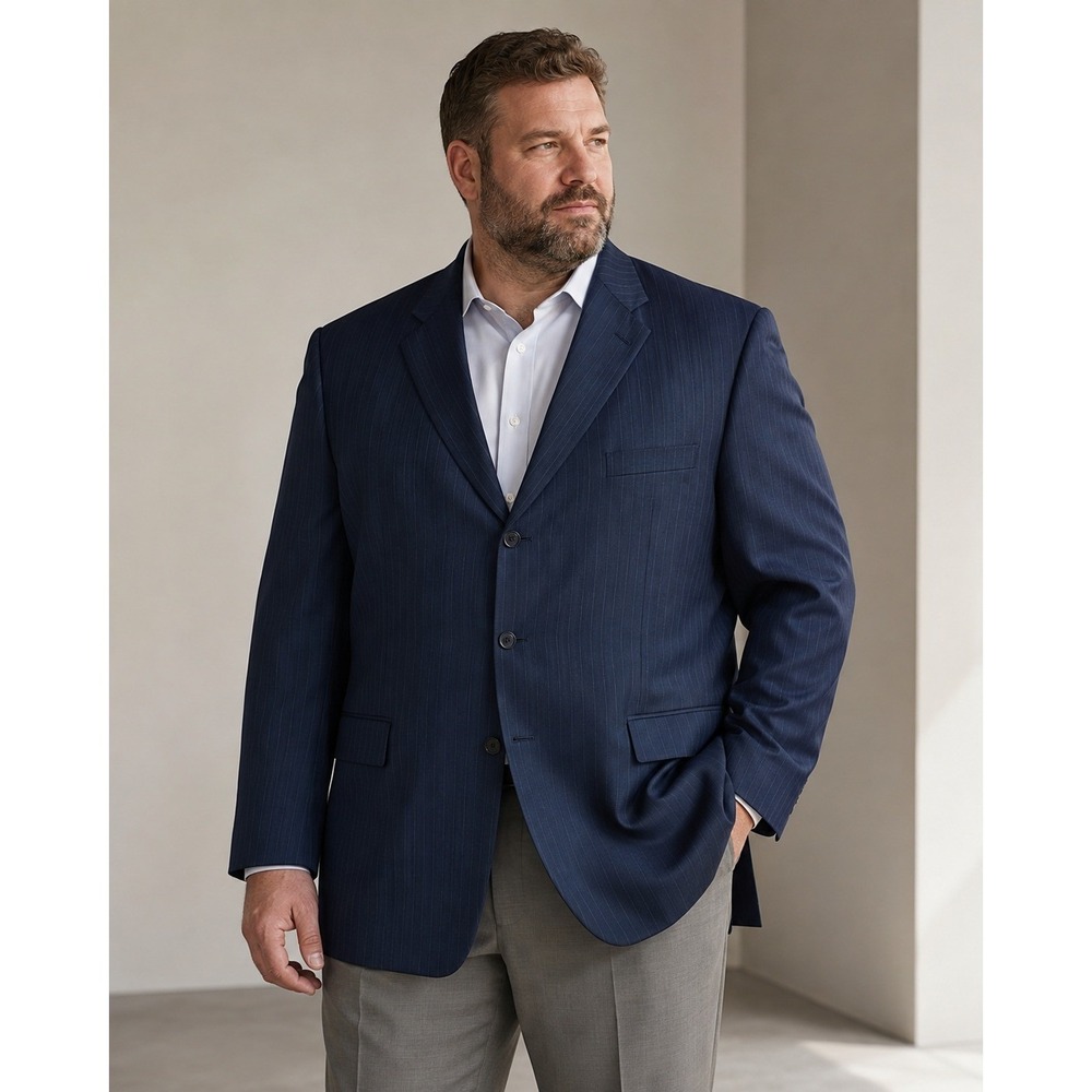 uper 120s Merino Wool Montefino Blazer Navy Pinstripe Made in Italy 48L